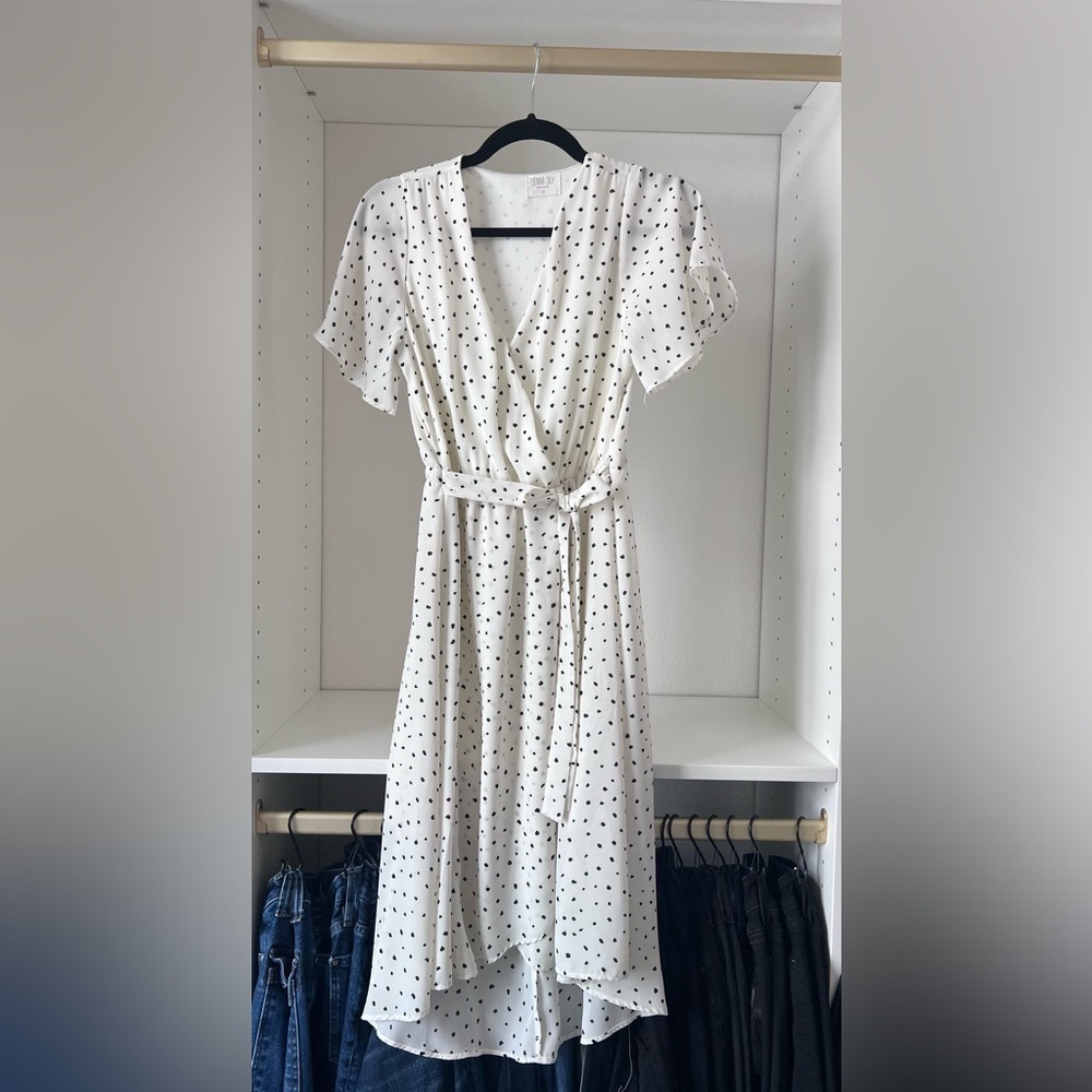 Sienna Sky White Polka Dot High-Low Wrap Dress